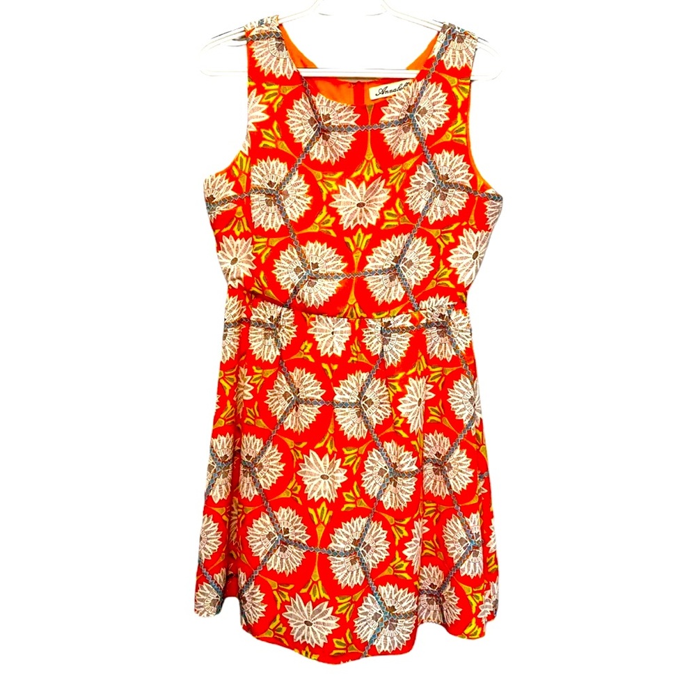 Annabella Orange Floral Pattern Sleeveless Dress Women’s Size Medium